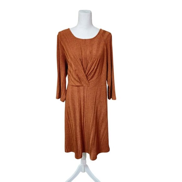 Cato Sweater Dress Size 18/20W Brown Faux Wrap Preppy Bohemian Career Neutral - Picture 1 of 8